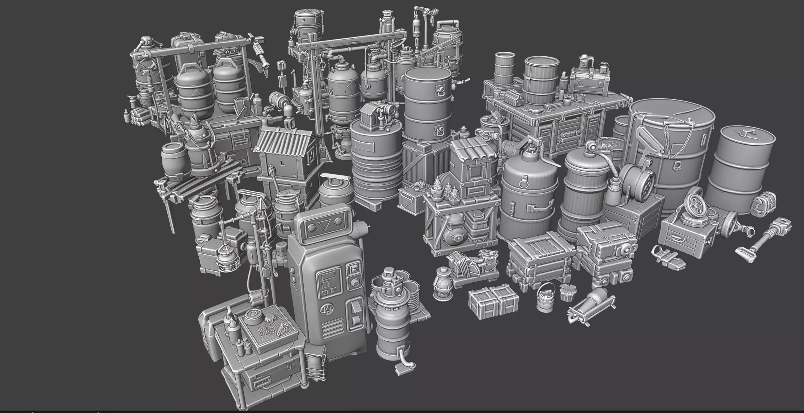 Various Stylized Street Props 3D model_4