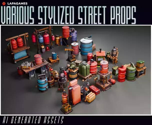 Various Stylized Street Props 3D model