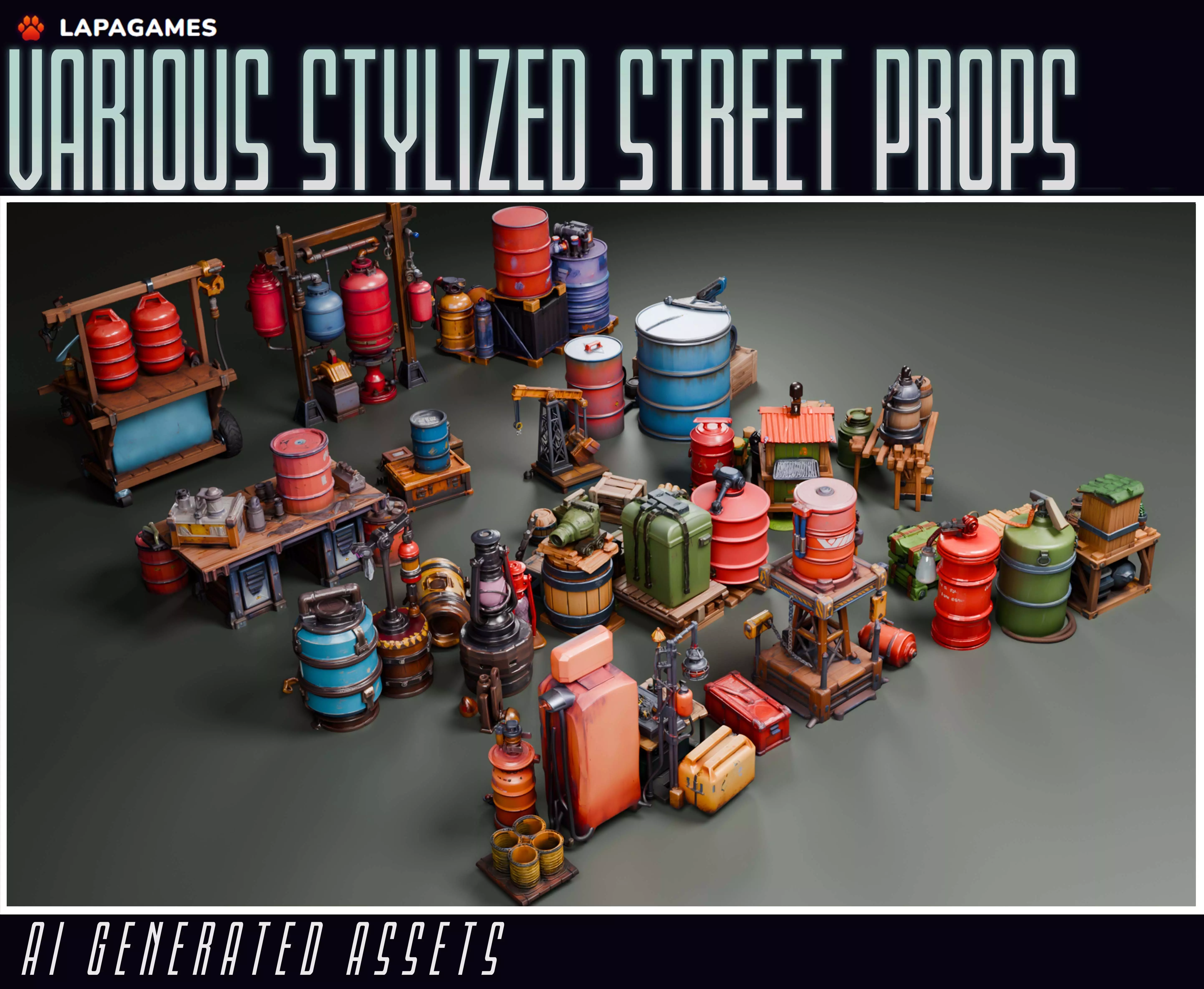 Various Stylized Street Props 3D model_0
