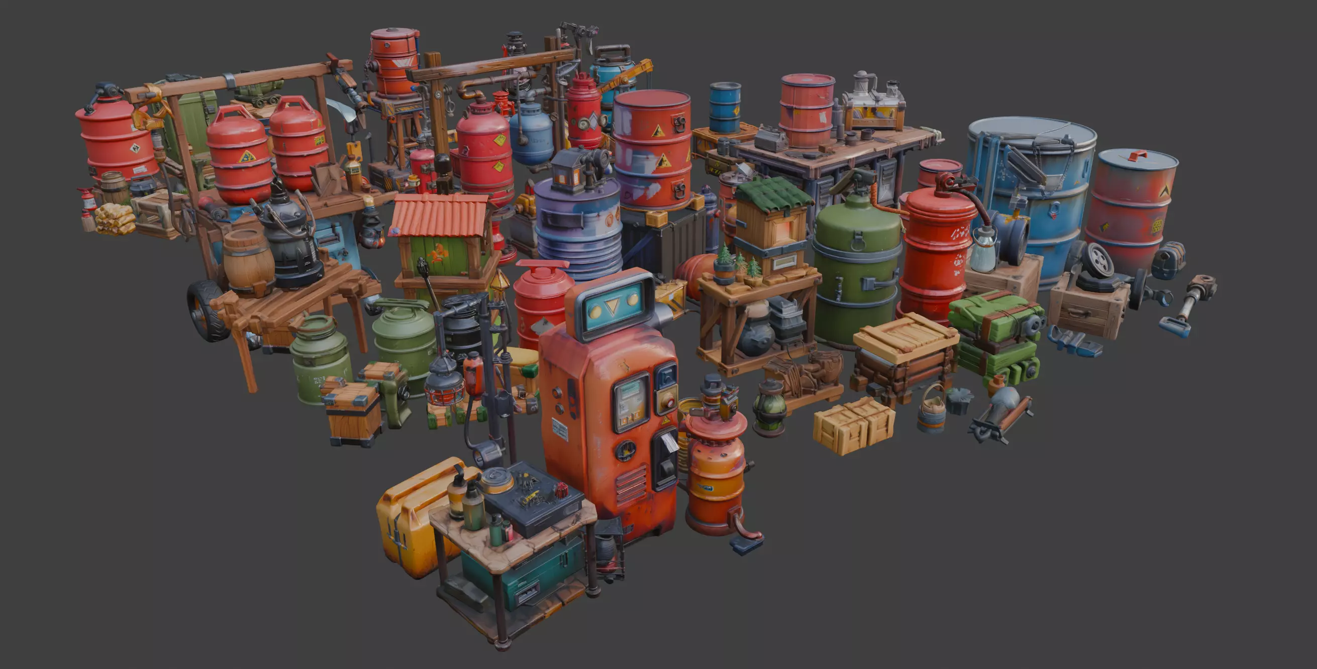 Various Stylized Street Props 3D model_2
