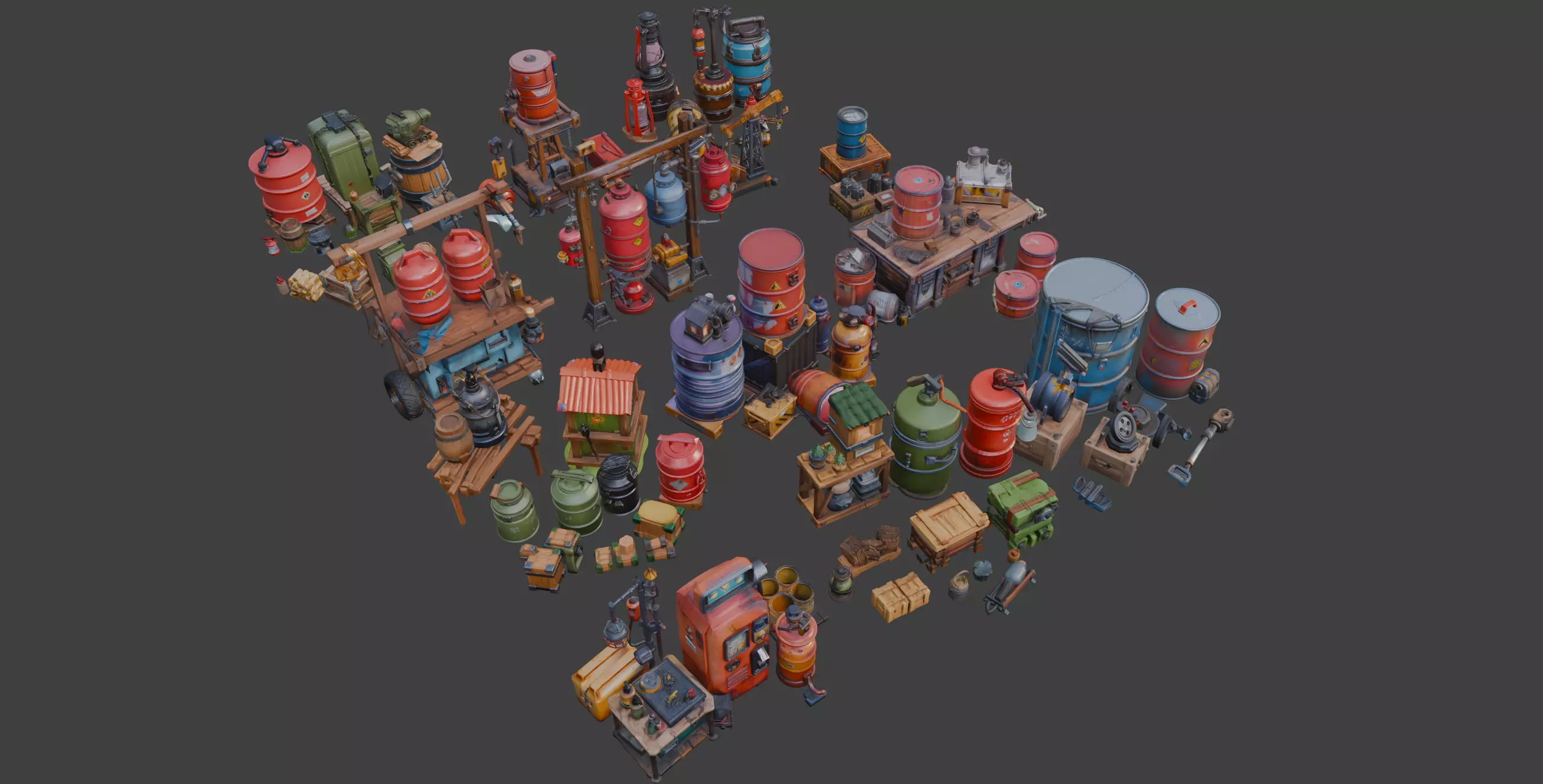 Various Stylized Street Props 3D model_3