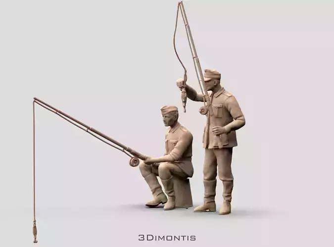 German soldiers fishing 3D print model