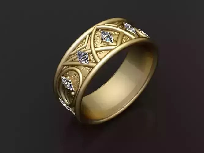 Royal Geometric Gold Ring 3D print model