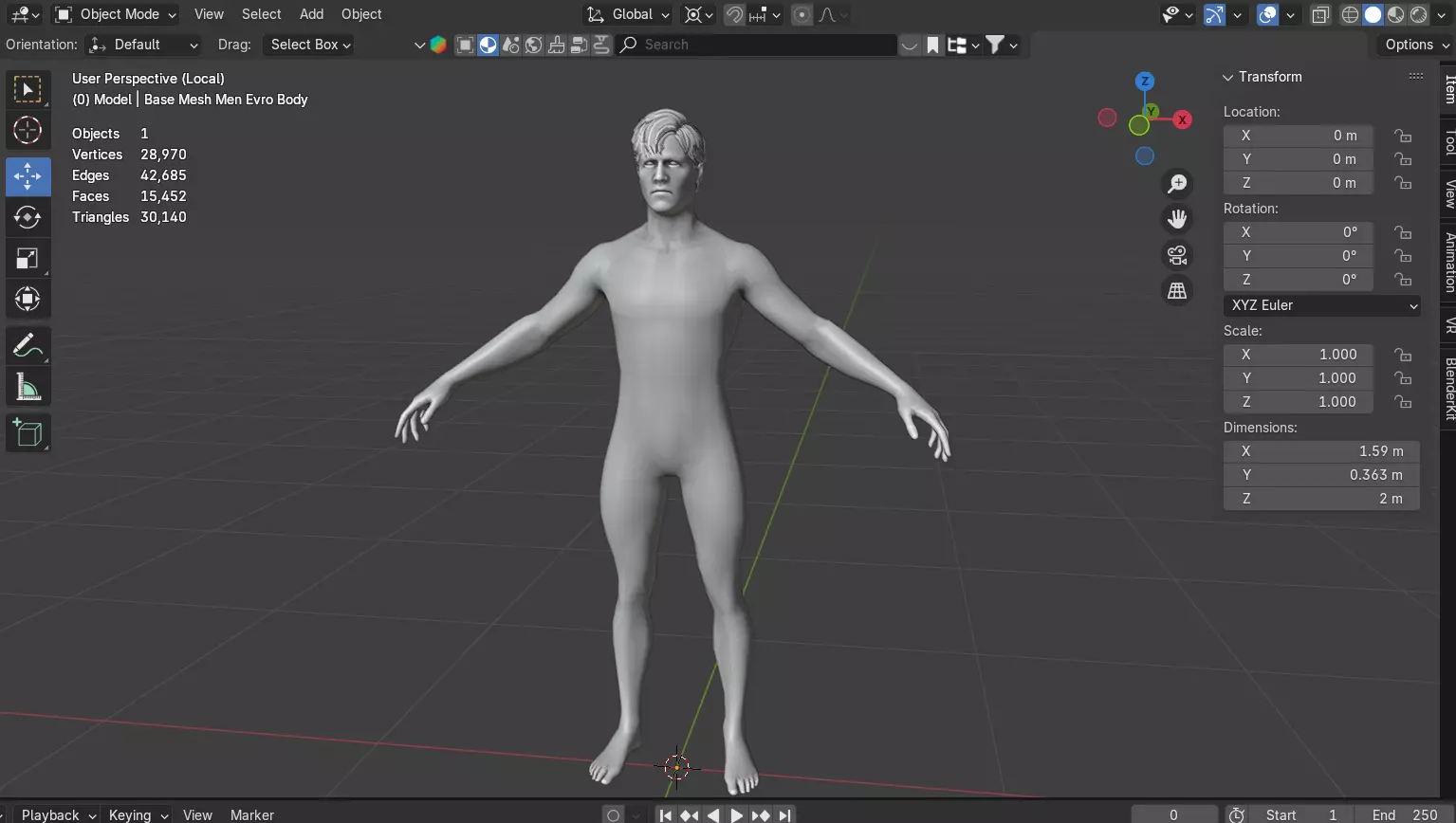 Base Mesh Men Evro Body 3D model_12