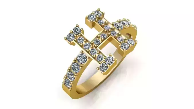 Diamond Cross Gold Ring 3D print model