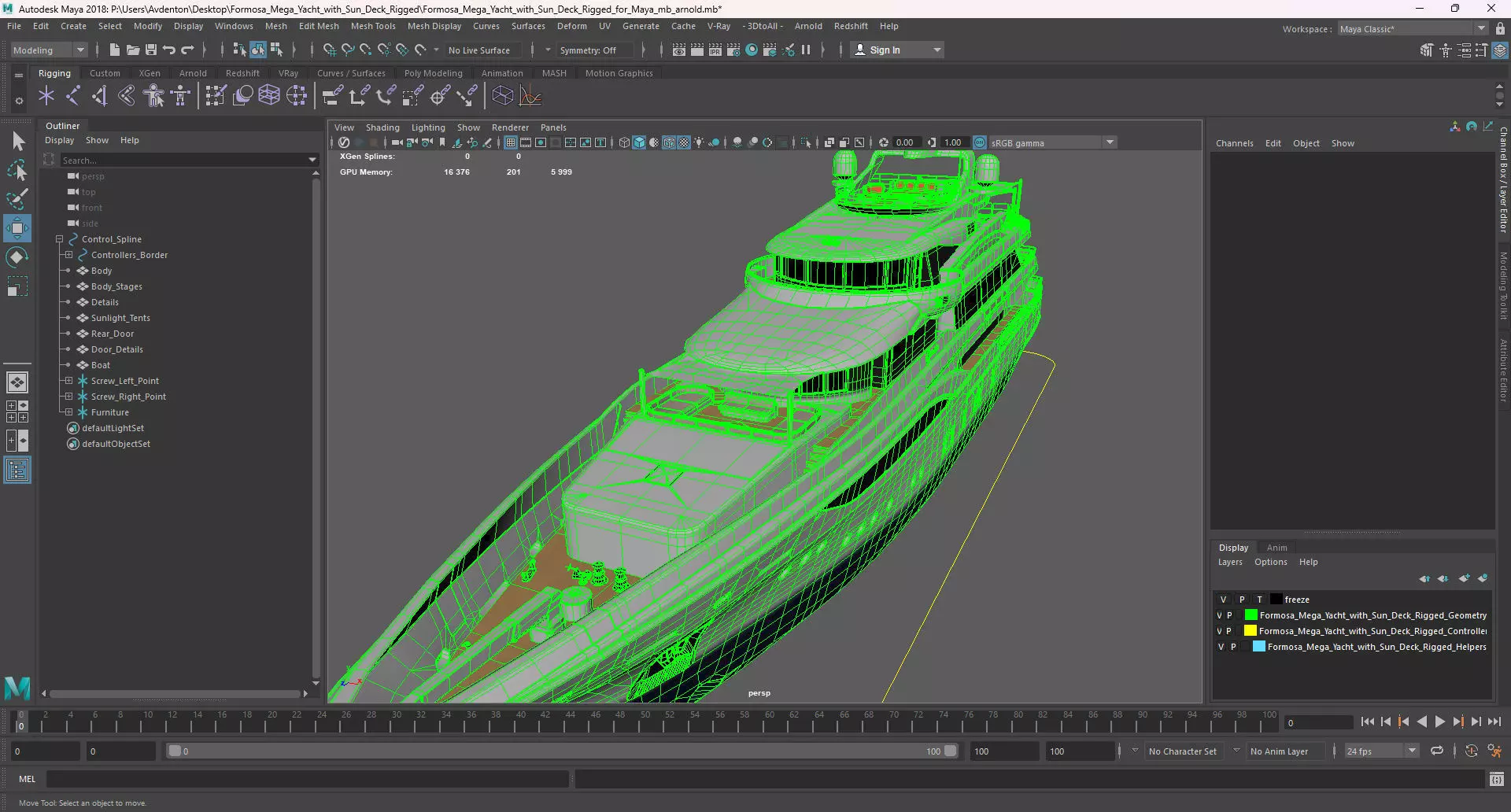 Formosa Mega Yacht with Sun Deck Rigged for Maya 3D model_19