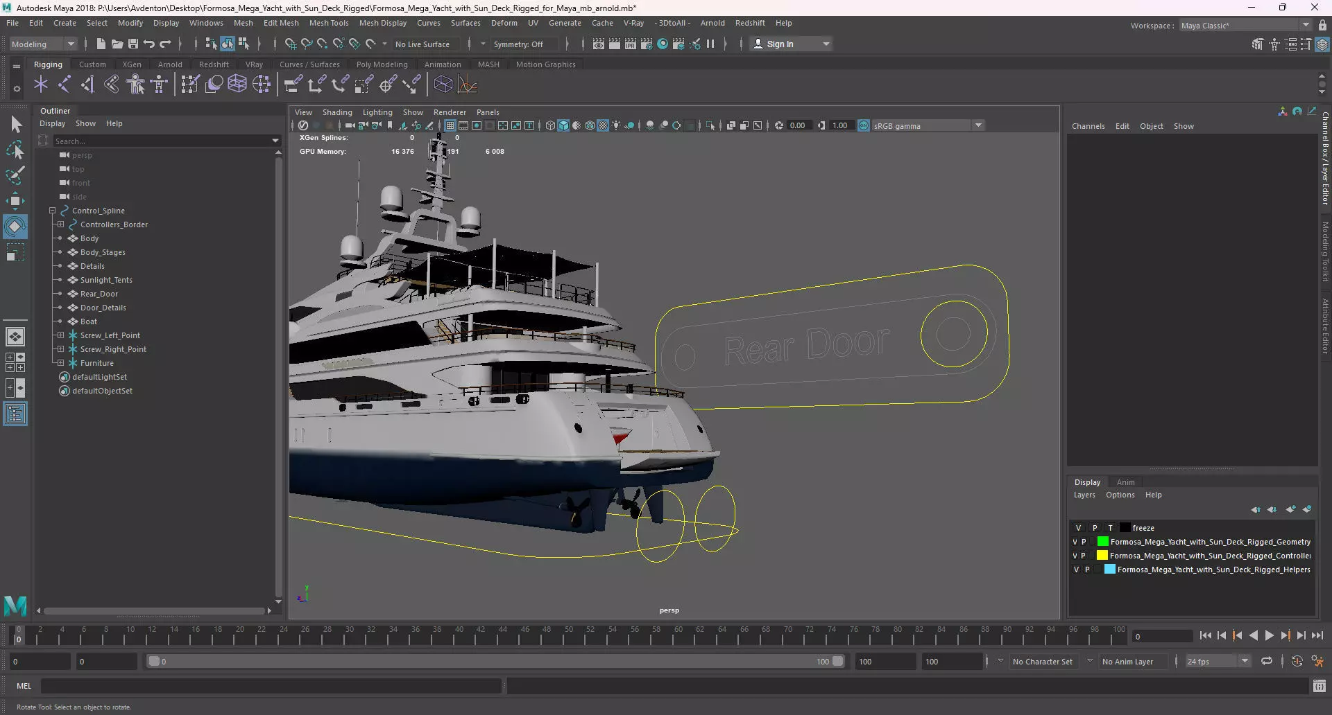 Formosa Mega Yacht with Sun Deck Rigged for Maya 3D model_21
