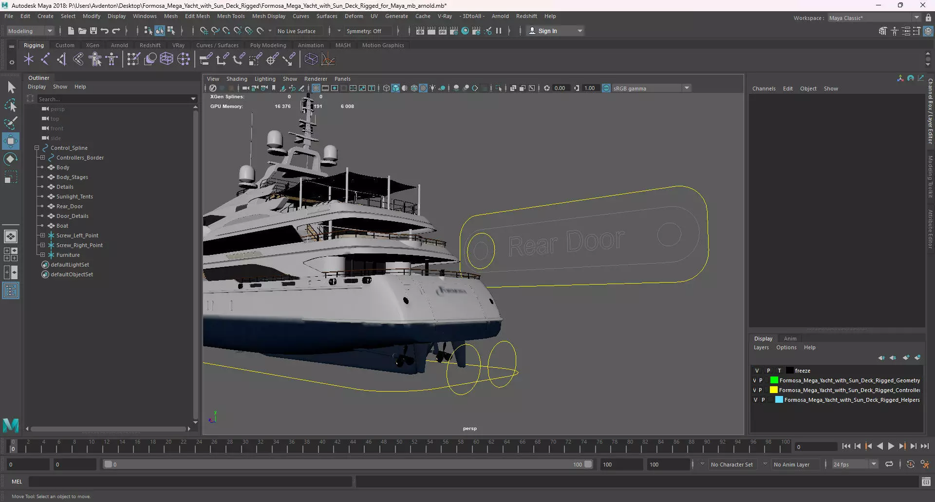Formosa Mega Yacht with Sun Deck Rigged for Maya 3D model_20