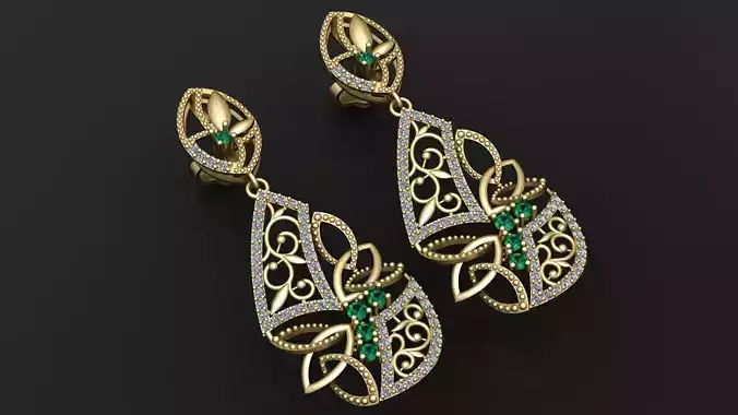 Luxury Emerald Diamond Drop Earrings 3D print model