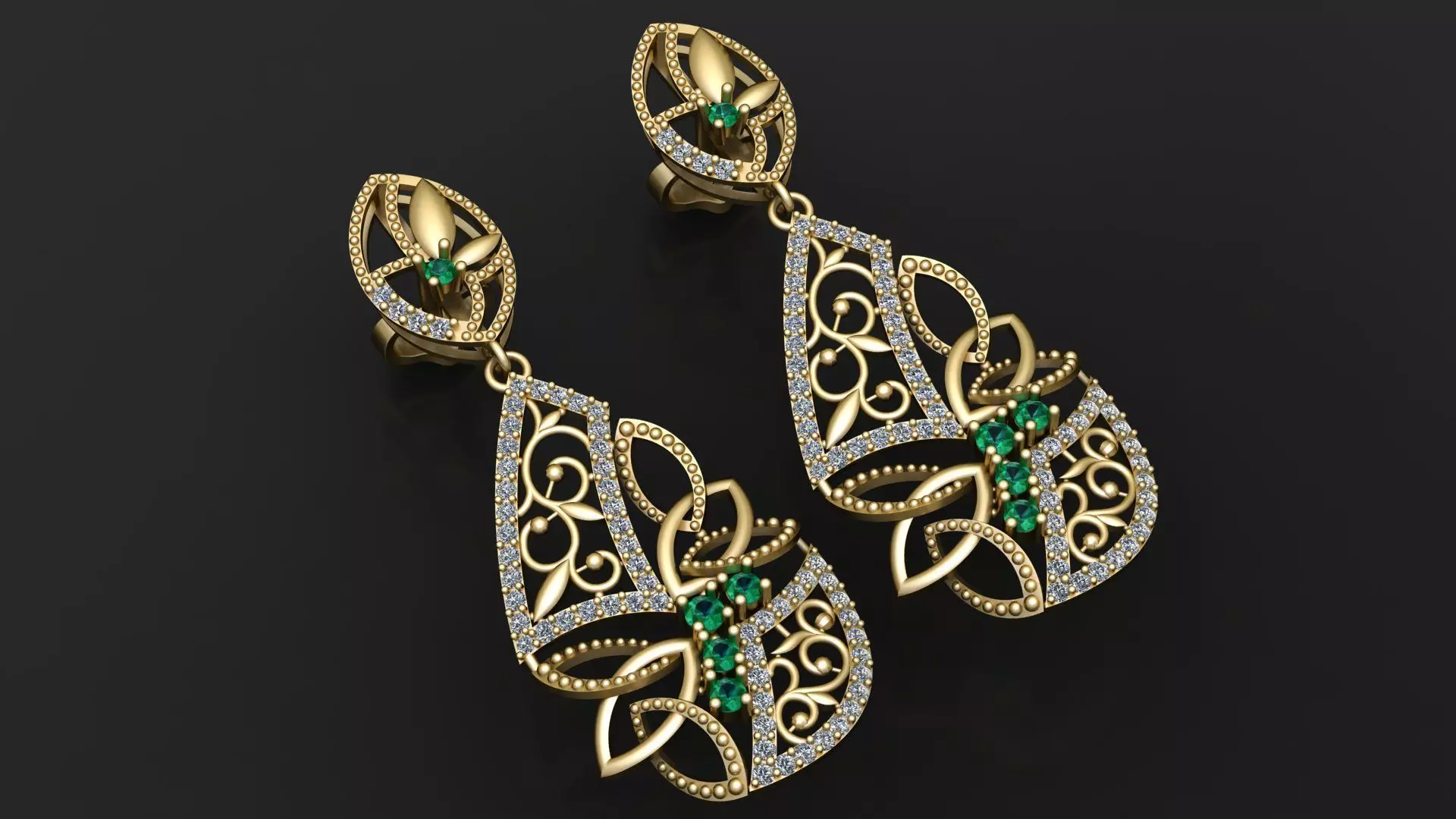 Luxury Emerald Diamond Drop Earrings 3D print model