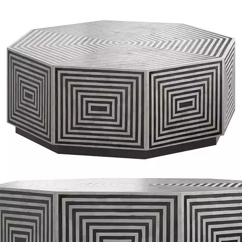 Octagonal Bone Inlay Modern Stripes Coffee Table by Maia Homes