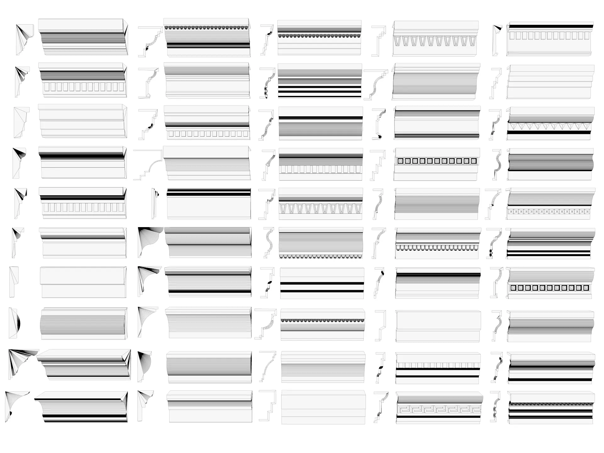 Classical molding profile sweeps collection 3D model_4
