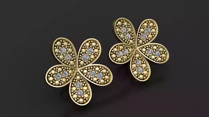 Floral Diamond Gold Earrings