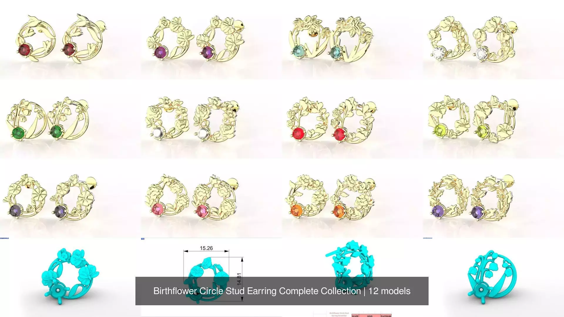 Birthflower Circle Stud Earring Complete Collection _1