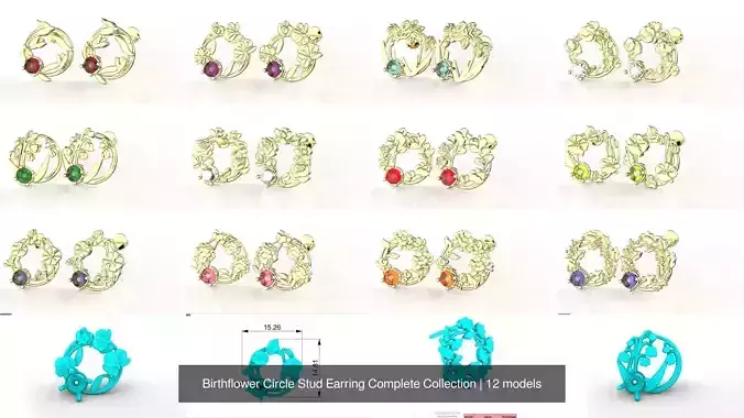 Birthflower Circle Stud Earring Complete Collection