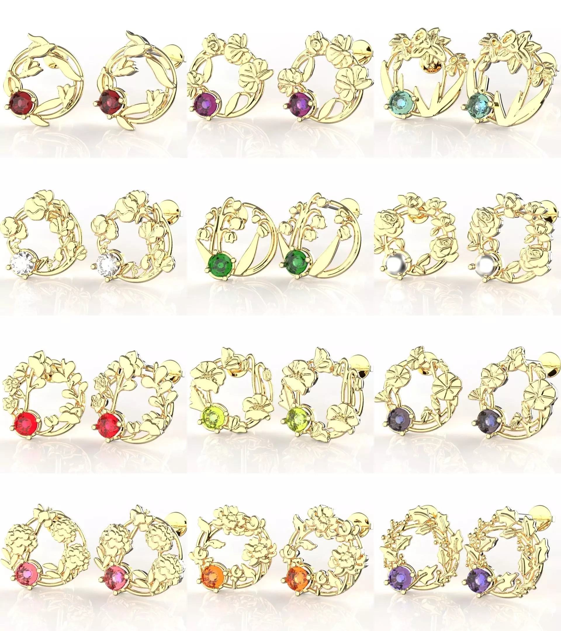 Birthflower Circle Stud Earring Complete Collection _0