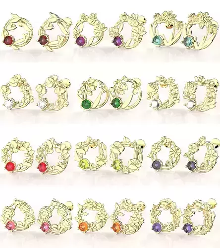 Birthflower Circle Stud Earring Complete Collection 