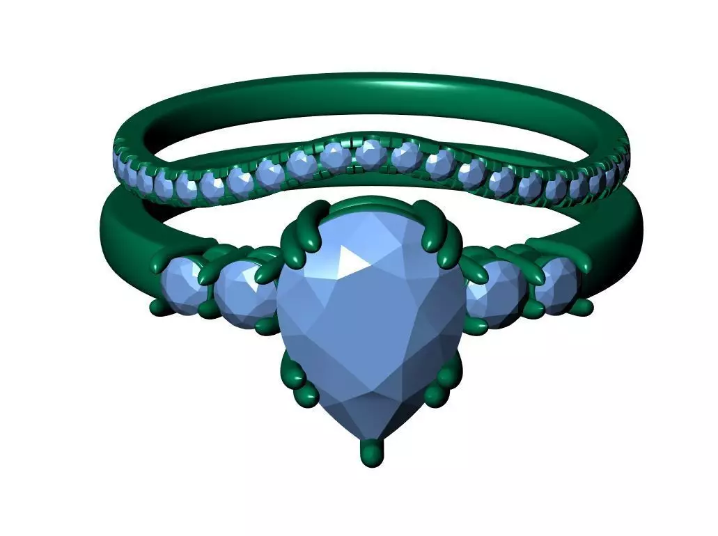 Pear Engagement Ring 3D print model_11