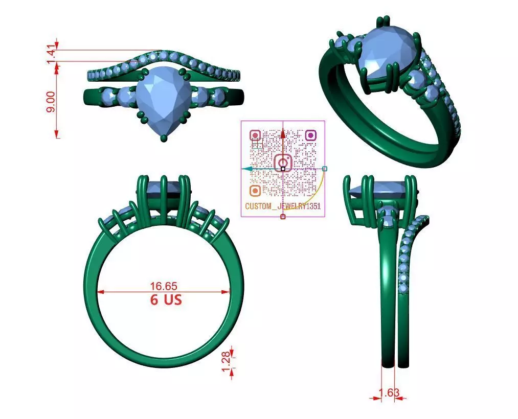 Pear Engagement Ring 3D print model_6