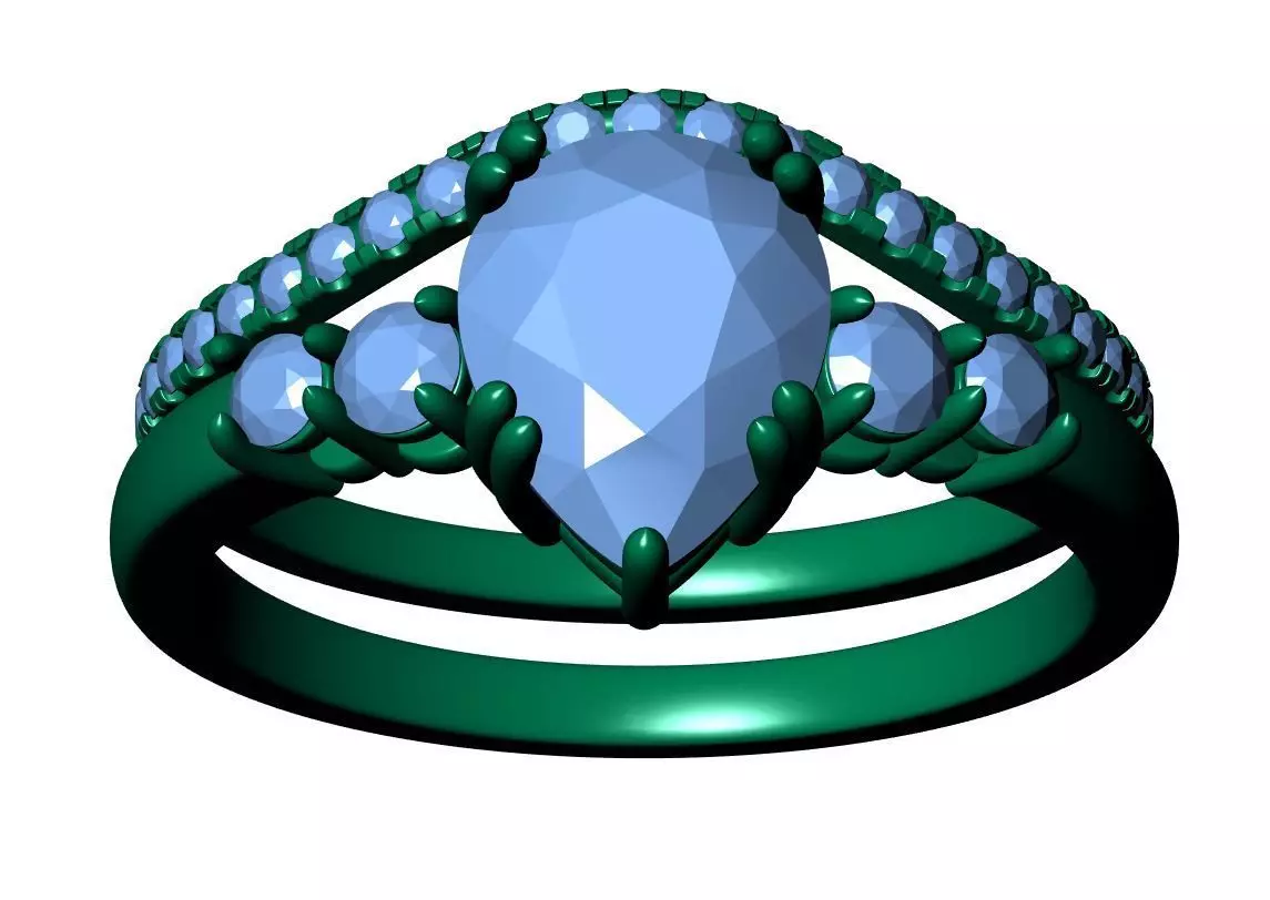 Pear Engagement Ring 3D print model_12
