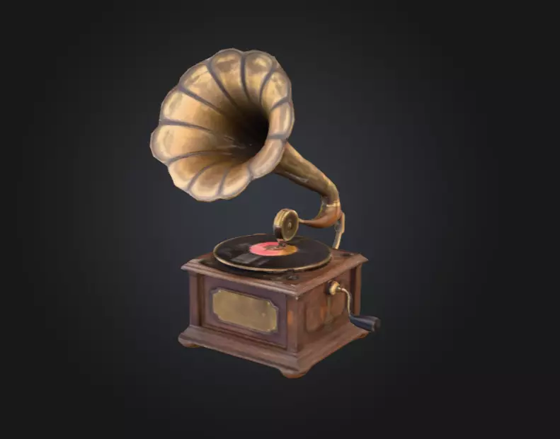 Vintage Rusted Gramophone Low-poly 3D model_2