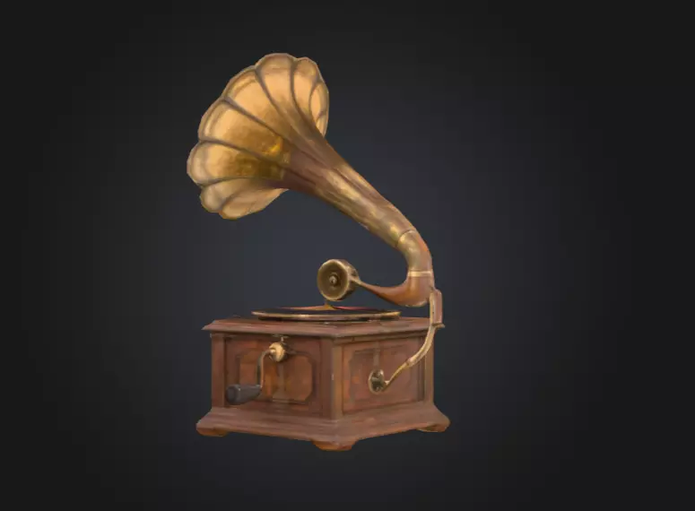 Vintage Rusted Gramophone Low-poly 3D model_1