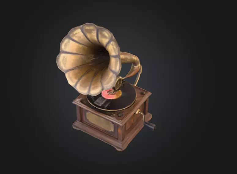 Vintage Rusted Gramophone Low-poly 3D model_0