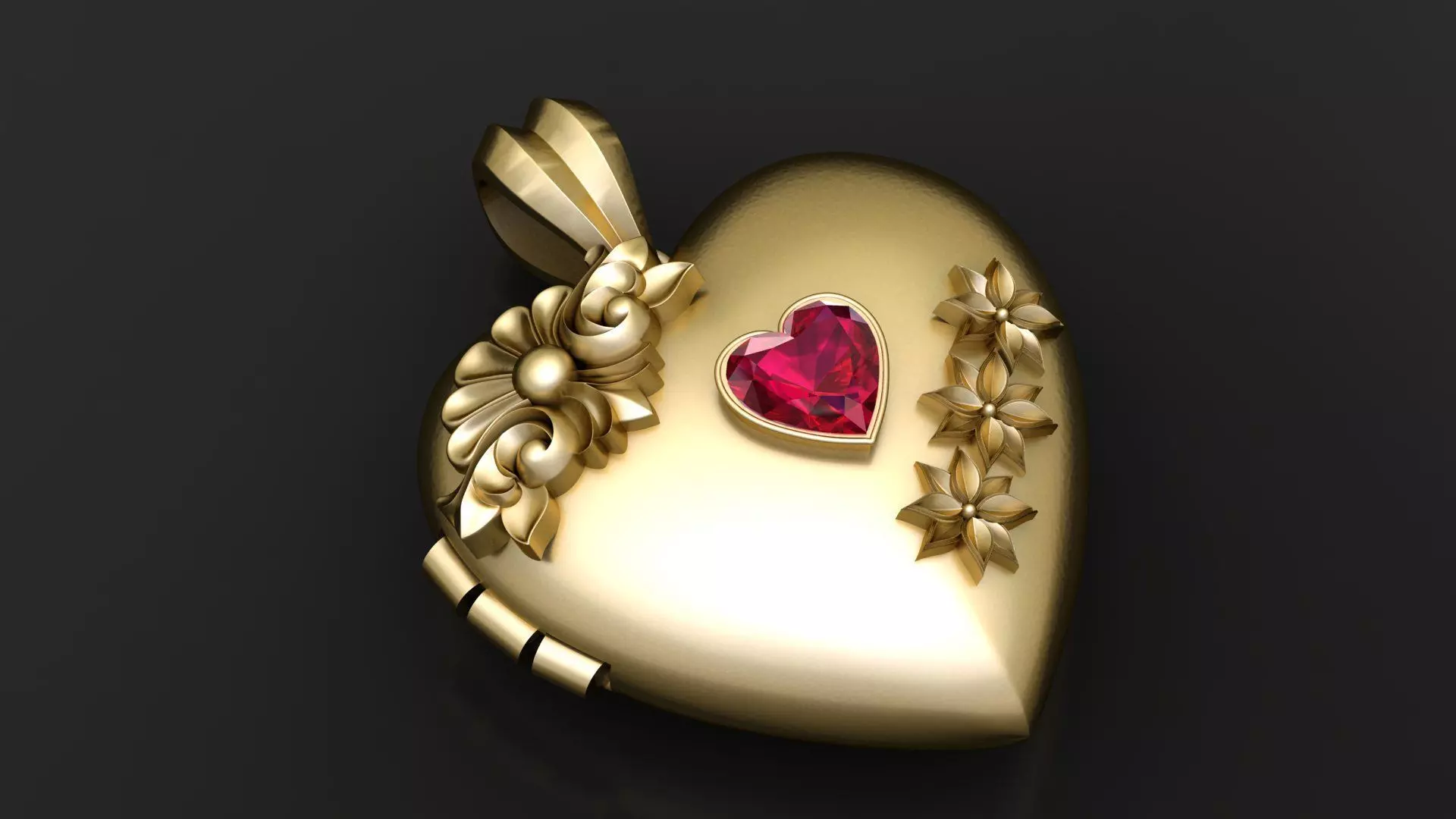 Heart Shaped Ruby Locket Pendant 3D print model