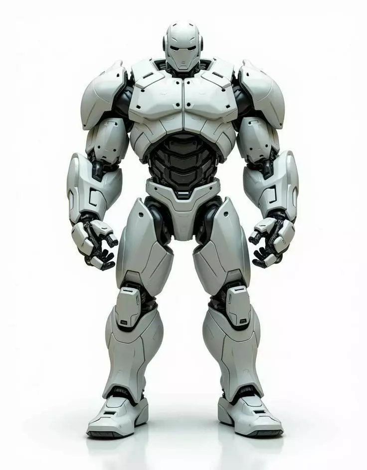 Massive White Mech Armor Suit Black Core 3D Sci-Fi Robot Low-poly 3D model_0