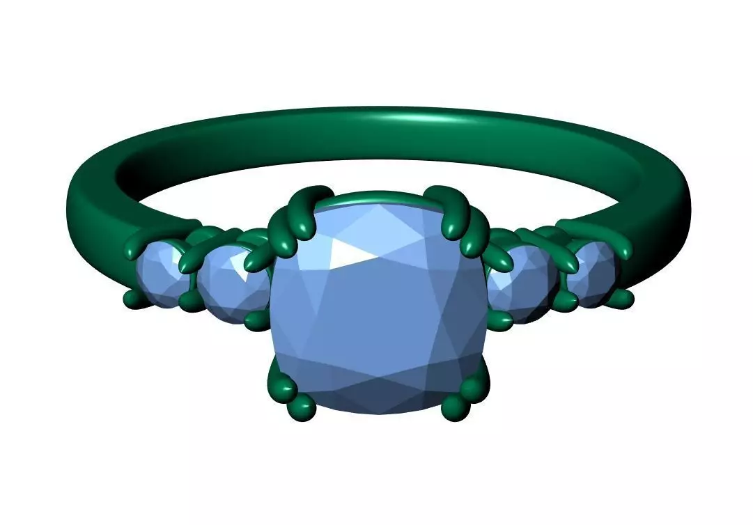 Square Cushion Engagement Ring 3D print model_11