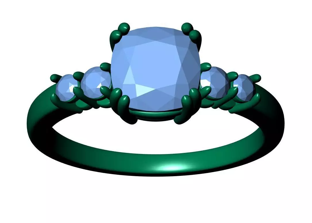 Square Cushion Engagement Ring 3D print model_12