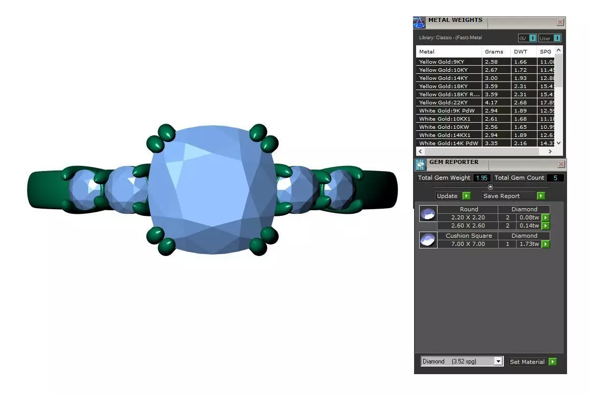Square Cushion Engagement Ring 3D print model_9