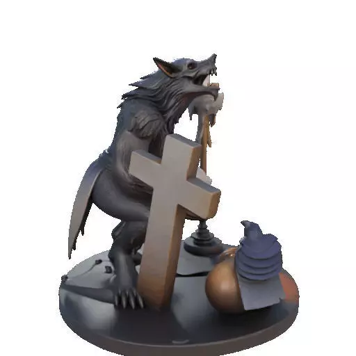 2610COLOR Werewolf Howling with Skull 3D Model Halloween 3D print model_17