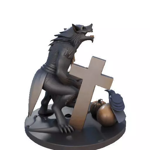 2610COLOR Werewolf Howling with Skull 3D Model Halloween 3D print model_19