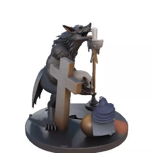 2610COLOR Werewolf Howling with Skull 3D Model Halloween 3D print model_16