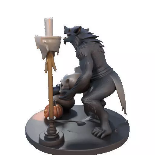 2610COLOR Werewolf Howling with Skull 3D Model Halloween 3D print model_31