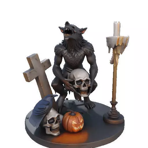 2610COLOR Werewolf Howling with Skull 3D Model Halloween 3D print model_10