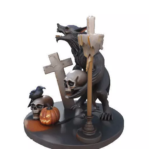 2610COLOR Werewolf Howling with Skull 3D Model Halloween 3D print model_35