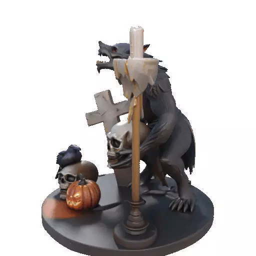 2610COLOR Werewolf Howling with Skull 3D Model Halloween 3D print model_34