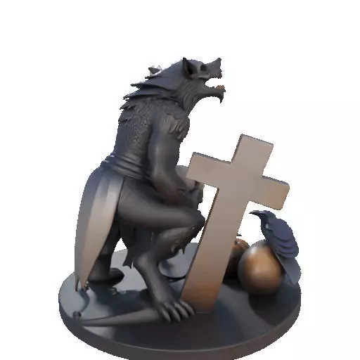 2610COLOR Werewolf Howling with Skull 3D Model Halloween 3D print model_20