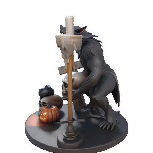 2610COLOR Werewolf Howling with Skull 3D Model Halloween 3D print model_33