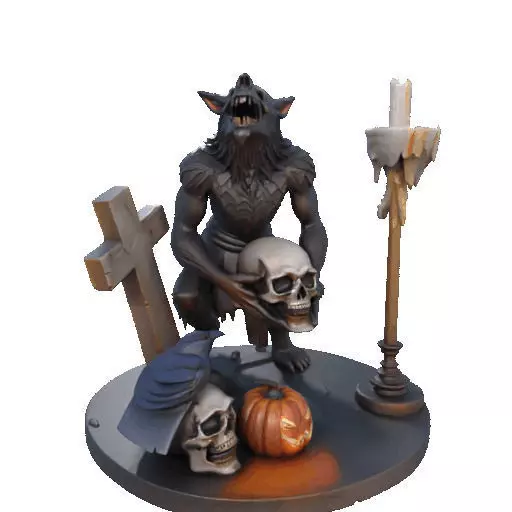 2610COLOR Werewolf Howling with Skull 3D Model Halloween 3D print model_11