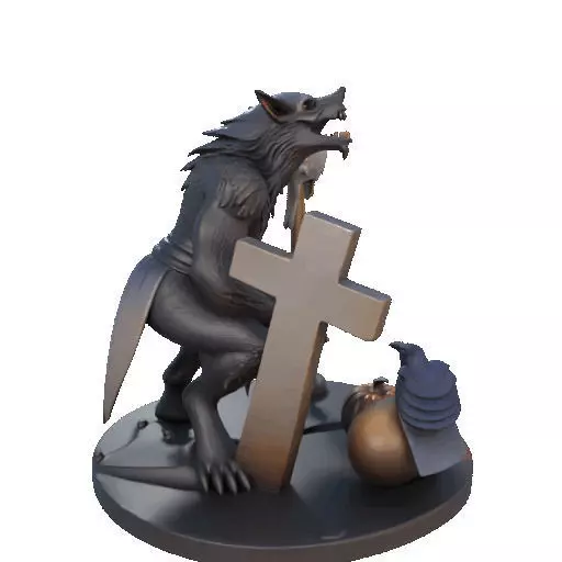 2610COLOR Werewolf Howling with Skull 3D Model Halloween 3D print model_18