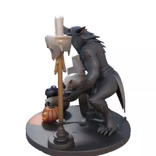 2610COLOR Werewolf Howling with Skull 3D Model Halloween 3D print model_32
