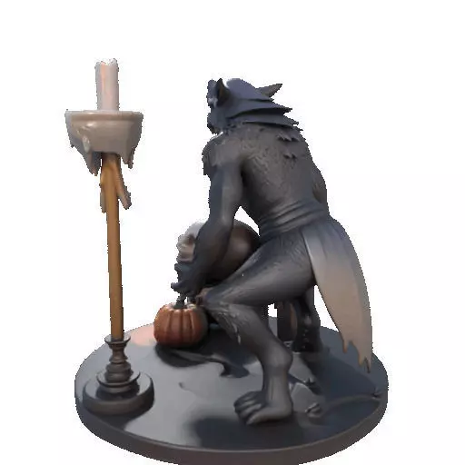 2610COLOR Werewolf Howling with Skull 3D Model Halloween 3D print model_29