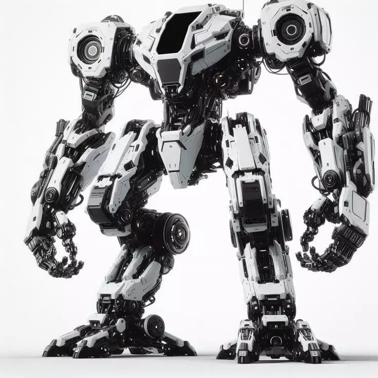 Giant White Mech Robot Exposed Gears Black Core 3D Low-poly 3D model_0