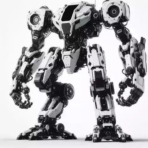 Giant White Mech Robot Exposed Gears Black Core 3D