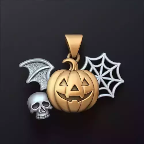 Halloween Bat Pumpkin Web Skull Pendant