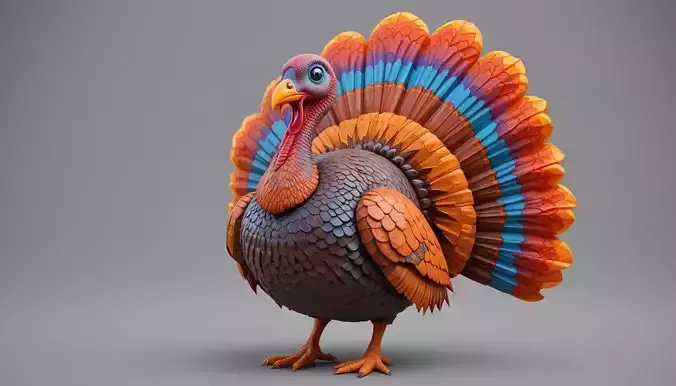 Stylized Low-Poly Thanksgiving Turkey 3D Model Printable