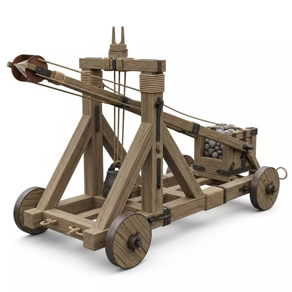 CATAPULT GUILLOTINE CANNON AND MEDIEVAL SOLDIER 3D model_2